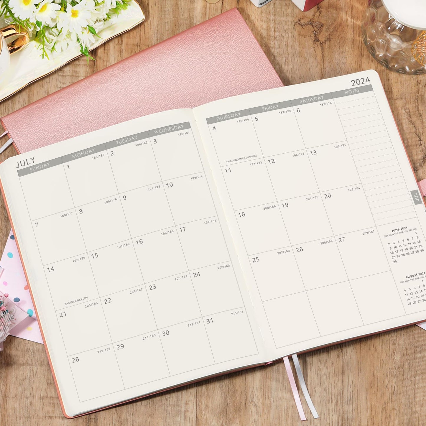 2024 Planner - 2024 Weekly Monthly Planner, January 2024 - December 2024, 8.5" x 11", Leather Cover Planner 2024 with Thick Paper, Back Pocket with Notes Pages - Rose Gold