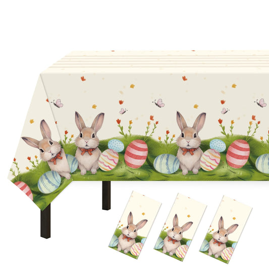 Easter Tablecloth Decorations for Party, 3 Pack Disposable Plastic Easter Table Cloth 54" x 108", Easter Bunny Table Cloths for Party Supplies,Easter Party Favors for Home Picnic Outdoor Dinner Dining