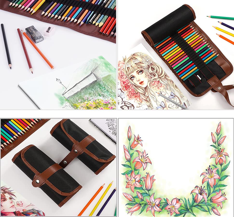 Heshengping Sketch & Drawing Art Pencil Kit-50 Piece Set, Include 24 Color Pencil(For Adult Kid Coloring Books) & Graphite Charcoal-Pencil Etc., Art Supply Ideal for Adult, Kid,Student, Beginner