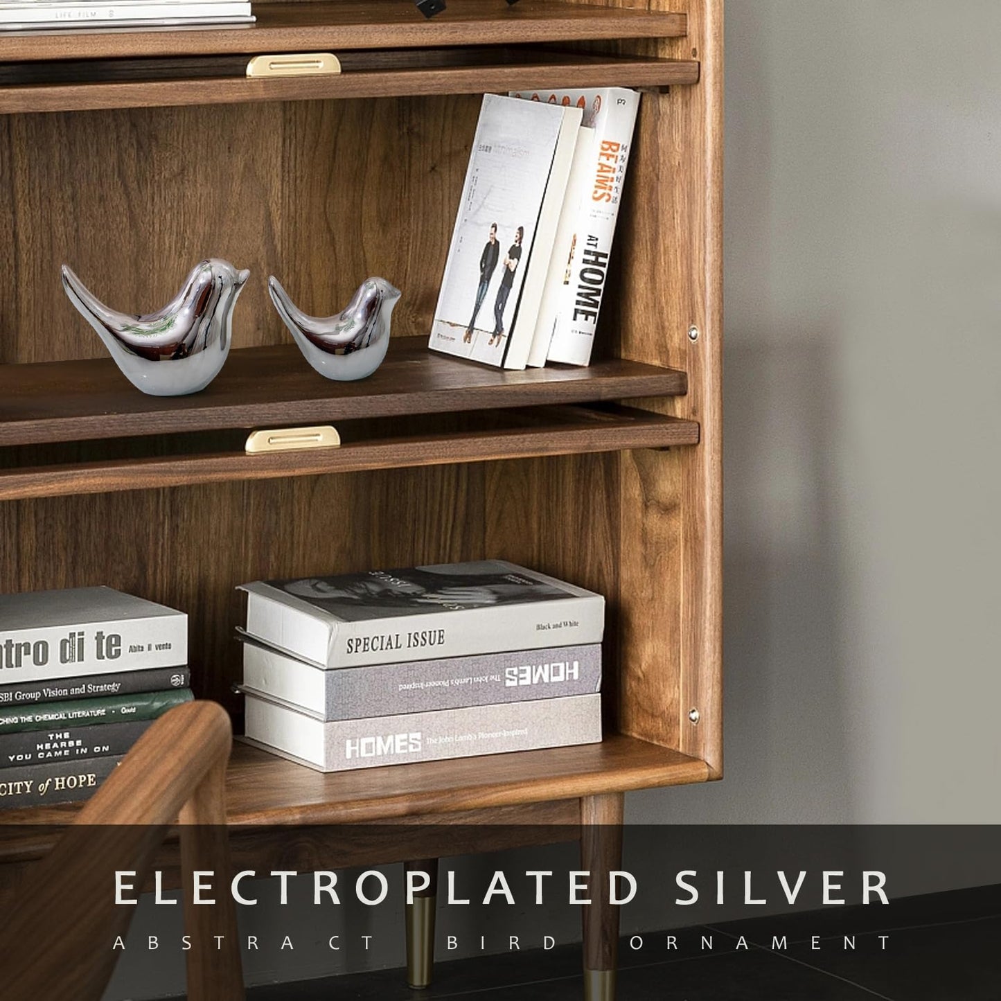 Notakia Gaobei Small Birds Statues Home Decor Modern Style Birds Decorative Ornaments for Living Room, Bedroom, Office Desktop, Cabinets (2Pcs Silver Birds)