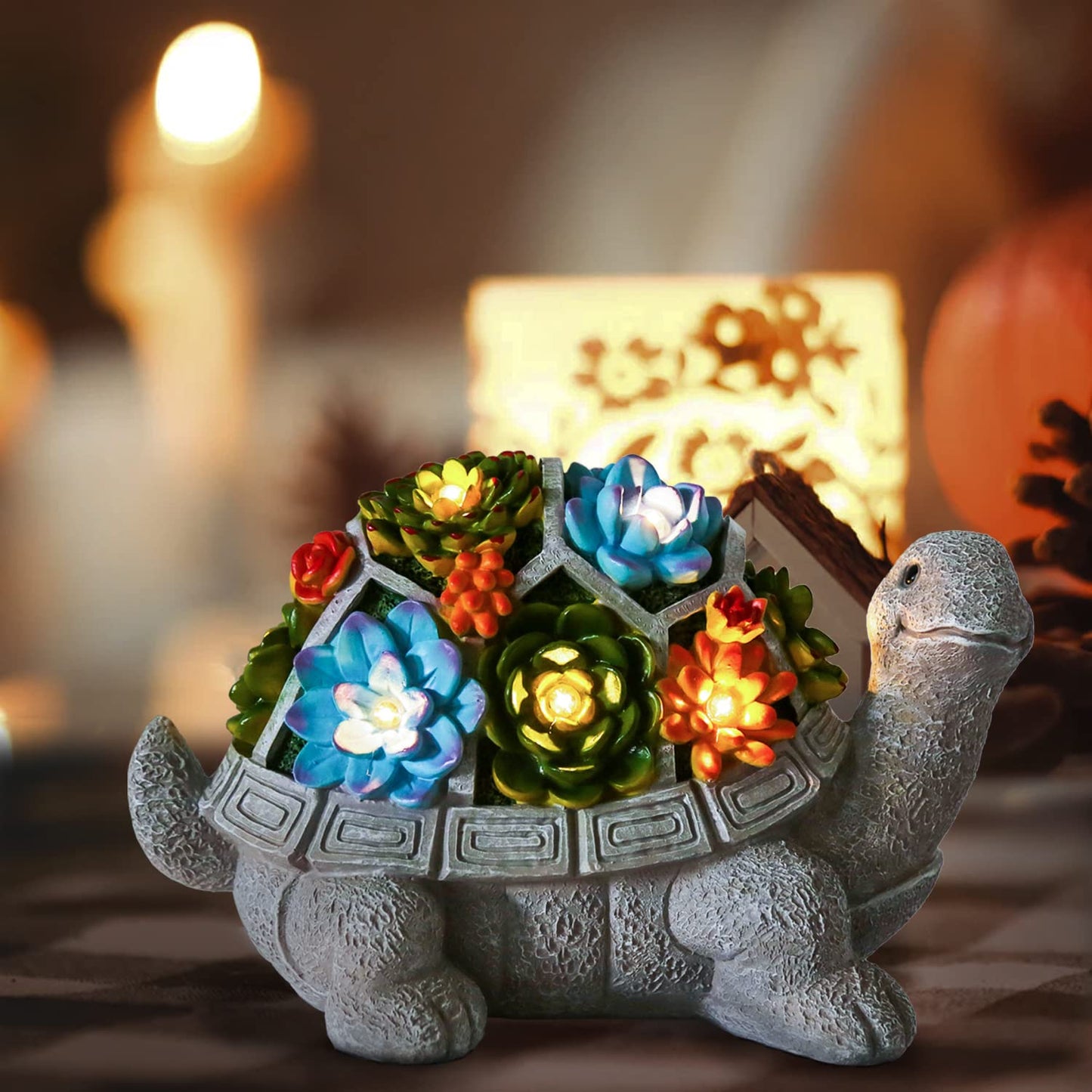LESES Garden Statues, Turtle Garden Decor Clearance Solar Statue with 7 LED Lights Outdoor Ornament for Outside, Turtle Garden Figurines Cute Decorations for Patio Yard Lawn Gifts