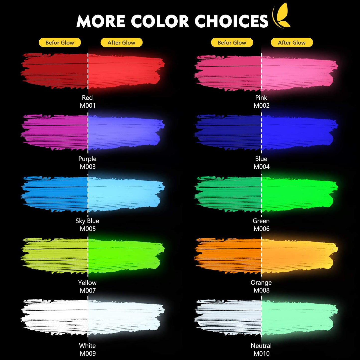 Magicfly Acrylic Glow in The Dark Paint, 10 Bright Colours Liquid Luminous Paint, Neon Paints Glow in Dark for Painting, Halloween Decoration, DIY Crafts, 20 ml Each