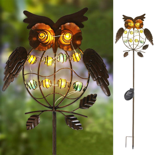 TAKE ME Owl Garden Solar Lights Outdoor, Solar Powered Stake Lights Great Gifts - Metal OWL LED Decorative Garden Lights for Walkway,Pathway,Yard,Lawn (Bronze)