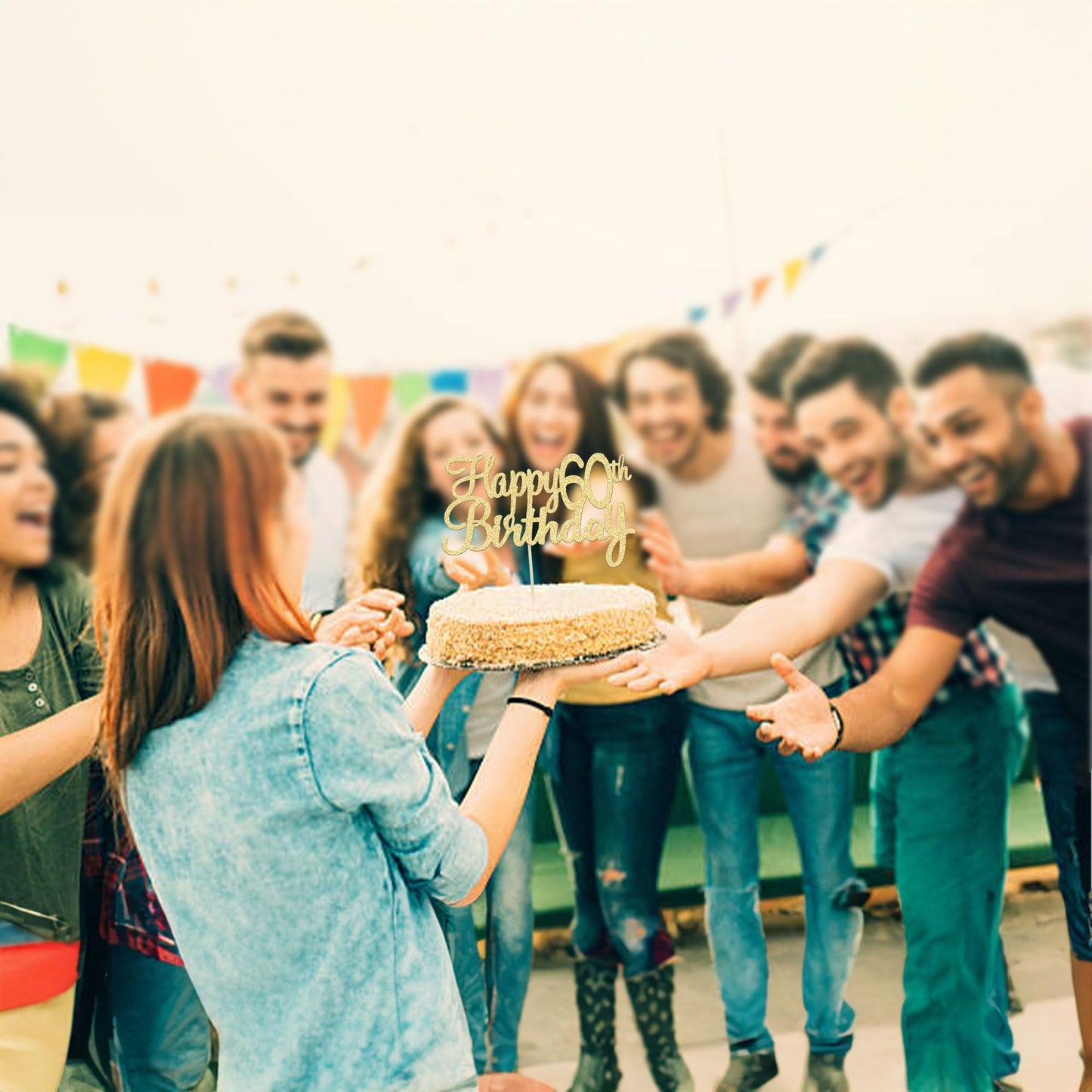 Gyufise 1 Pack Happy 60th Birthday Cake Topper Gold Glitter Happy Birthday Cake Topper Happy 60 Birthday Cake Decoration for 60th Birthday Party Decorations