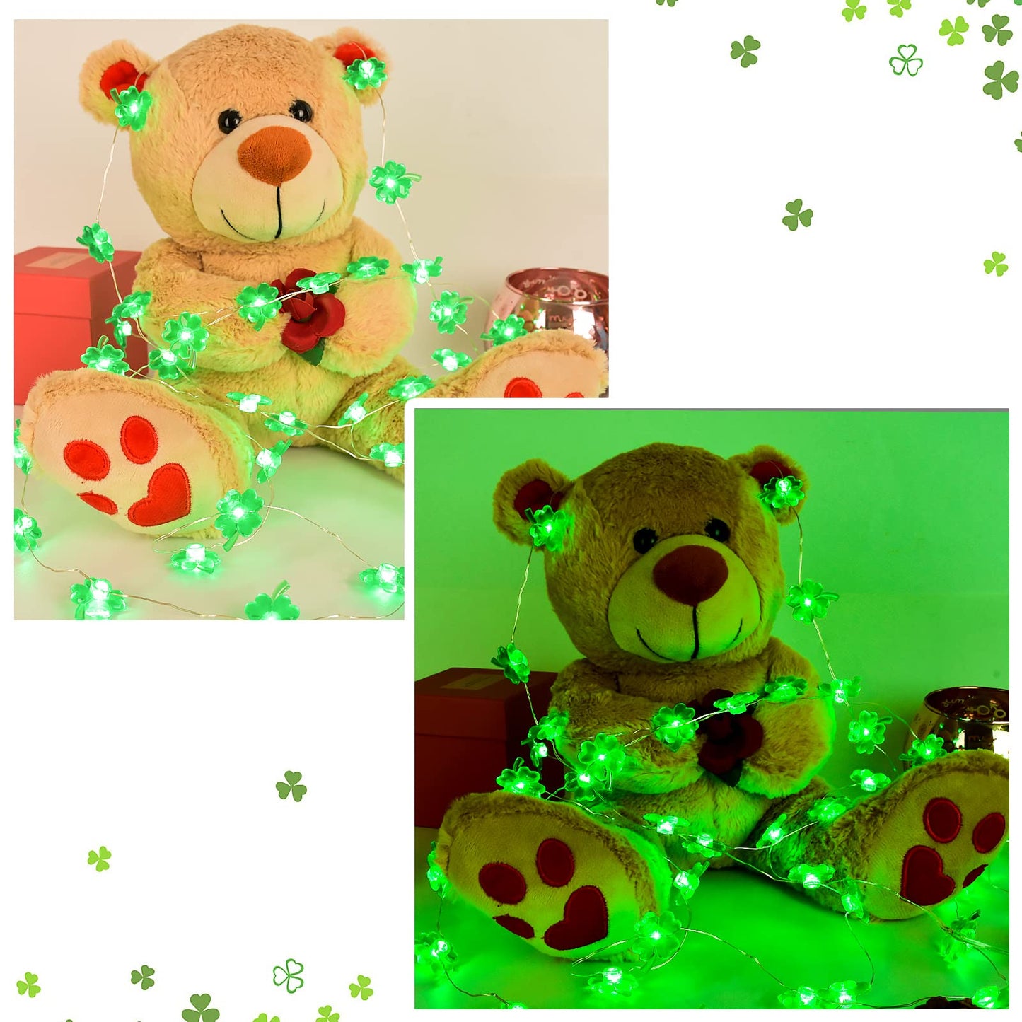 Tmacker St Patricks Day Decorations 3D13Ft 50LED Green Shamrock String Light, St Patricks Day Decor Irish Party for Home Indoor/Outdoor Wedding Anniversary Holiday Green Decor