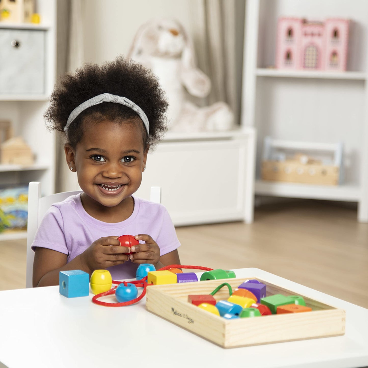 Melissa & Doug Primary Lacing Beads - Educational Toy With 30 Wooden Beads and 2 Laces - Beads For Toddlers, Fine Motor Skills Lacing Toys For Toddlers And Kids Ages 3+, 8inx8inx2in, Multi