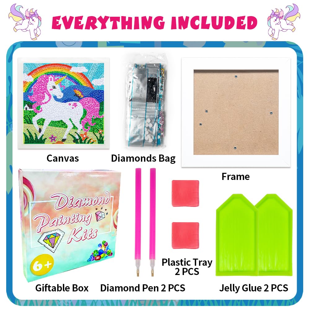 Labeol 5D Diamond Painting Kit for Kids with Wooden Frame Art and Crafts for Kids Ages 6-8 - 10-12 Full Drill Painting by Number Kits Home Wall Decoration 6X6 inch (Pink)