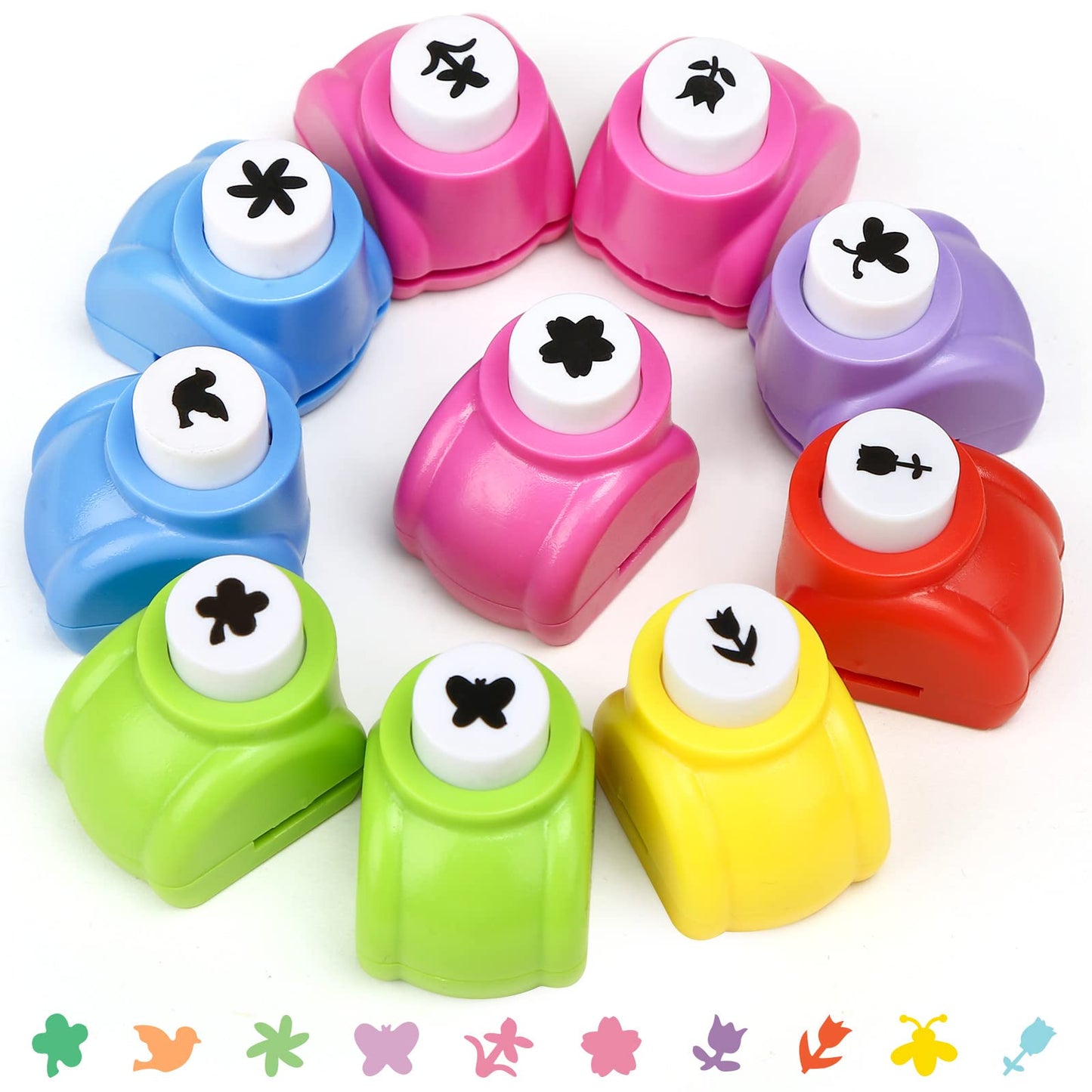 LoveInUSA Craft Hole Punch Shapes Set, 10PCS Shape Hole Punchers for Kids Great for School Crafting, Fun Projects and School Supplies with Bird, Bee, 4-Leaf Clove, Rose, Butterfly, etc