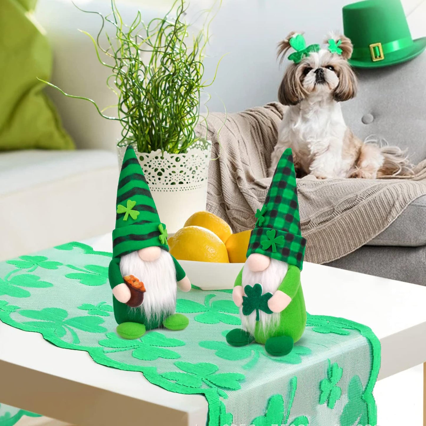 St Patricks Day Gnomes Decorations, 2 Pack Gnomes Plush Lucky Green Shamrock Home Table Decor Ornaments for Irish Saint Patrick's Day
