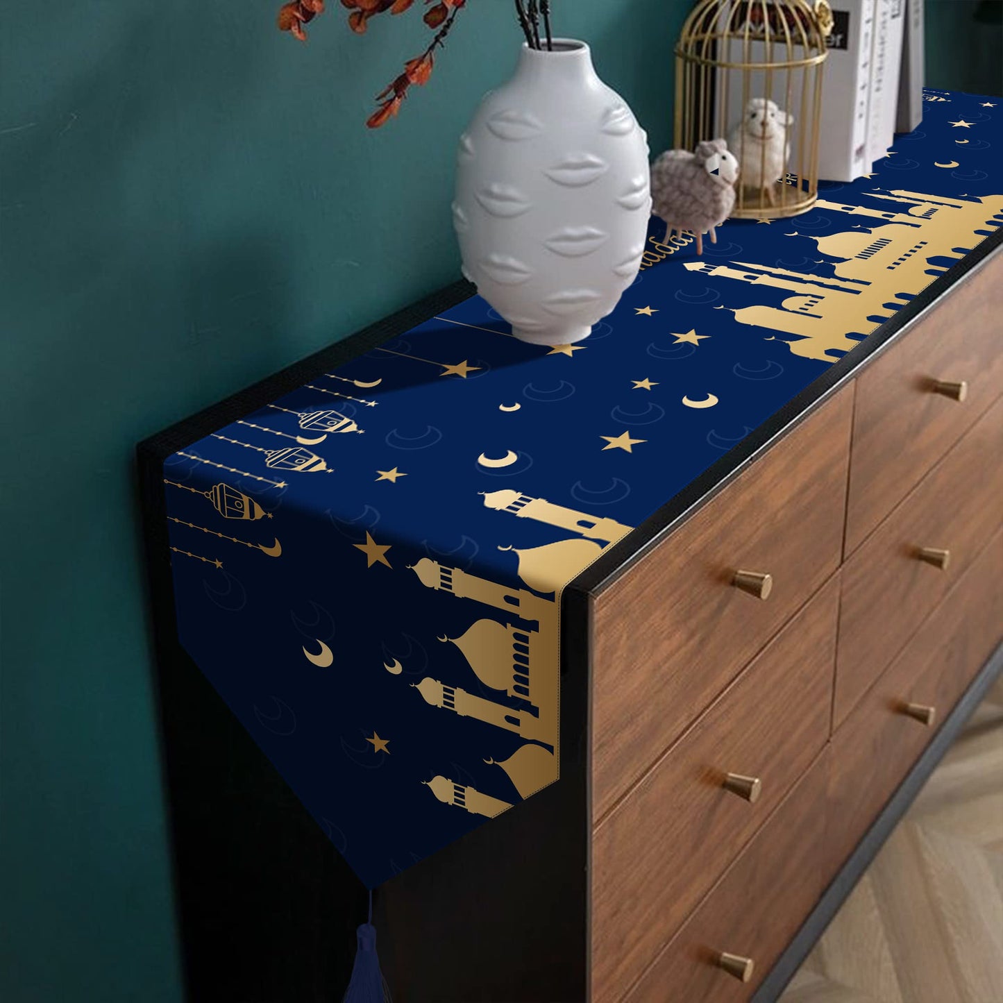 Wehhbtye 2 Pack Eid Mubarak Table Runner -12 x71 Table Runner Eid Mubarak Decorations with Tassels -Table Runner Dresser Scarves for Table Dinner Holiday Party(Eid Mubarak Table Runner, 2)