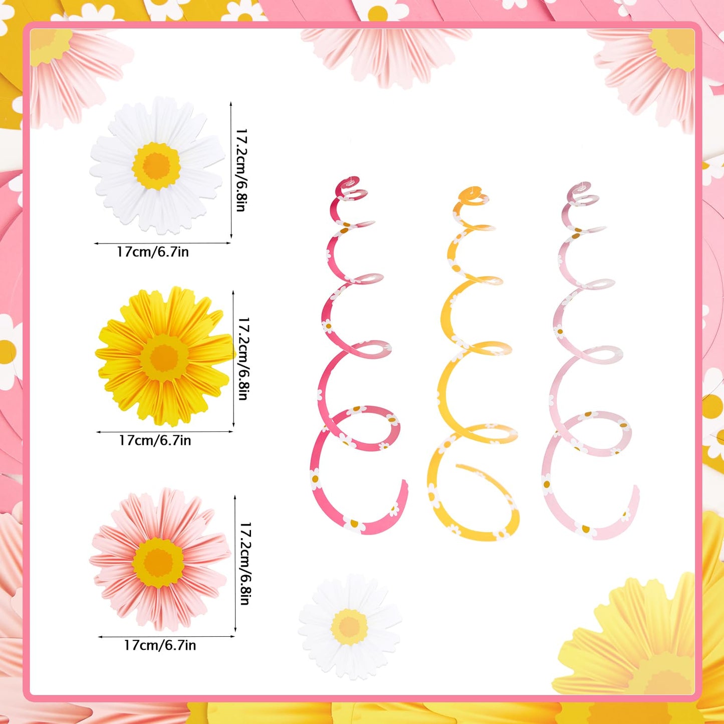 EASY JOY 24 PCS Daisy Hanging Swirls Decorations Boho Groovy Party Decorations Spring Flower Birthday Party Decorations Retro Hippie Party Ceiling Decorations for Classroom Office Mother Day Decor