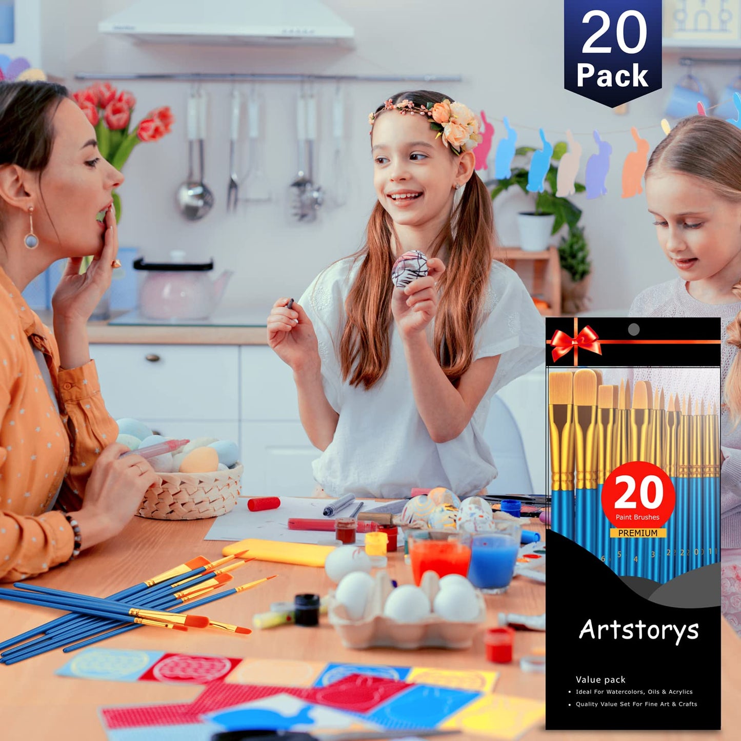 Paint Brushes Set for Acrylic Painting, 20 Pcs Oil Watercolor Acrylic Paint Brush, Artist Paintbrushes for Body Face Rock Canvas, Kids Adult Drawing Arts Crafts Supplies, Blue