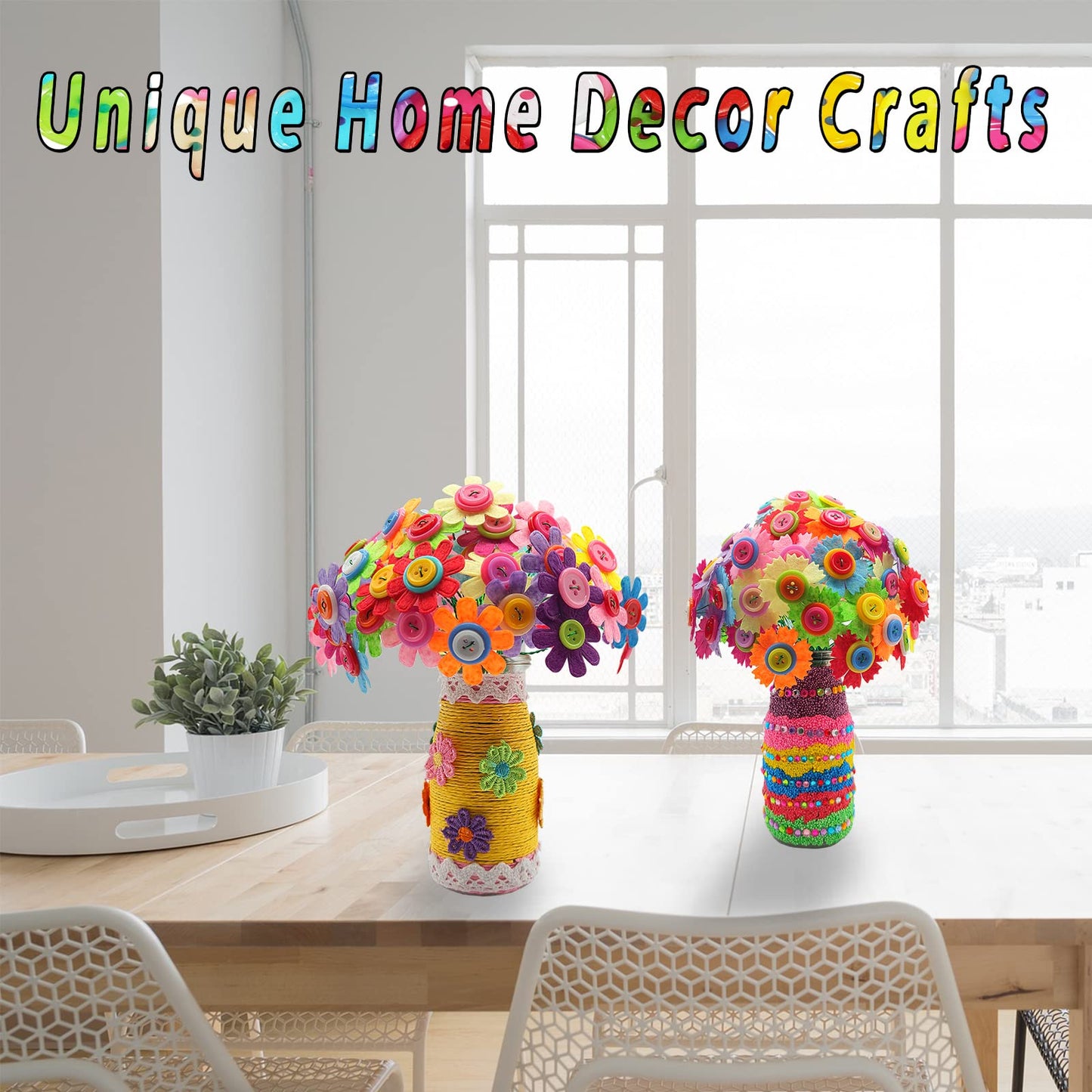 Crafts for Girls Ages 6-10 Make Your Own Flower Bouquet with Buttons and Felt Flowers, Vase Art and Craft for Children - DIY Activity Christmas Birthday Gift for Girls Age 6 7 8 9 10 Year Old