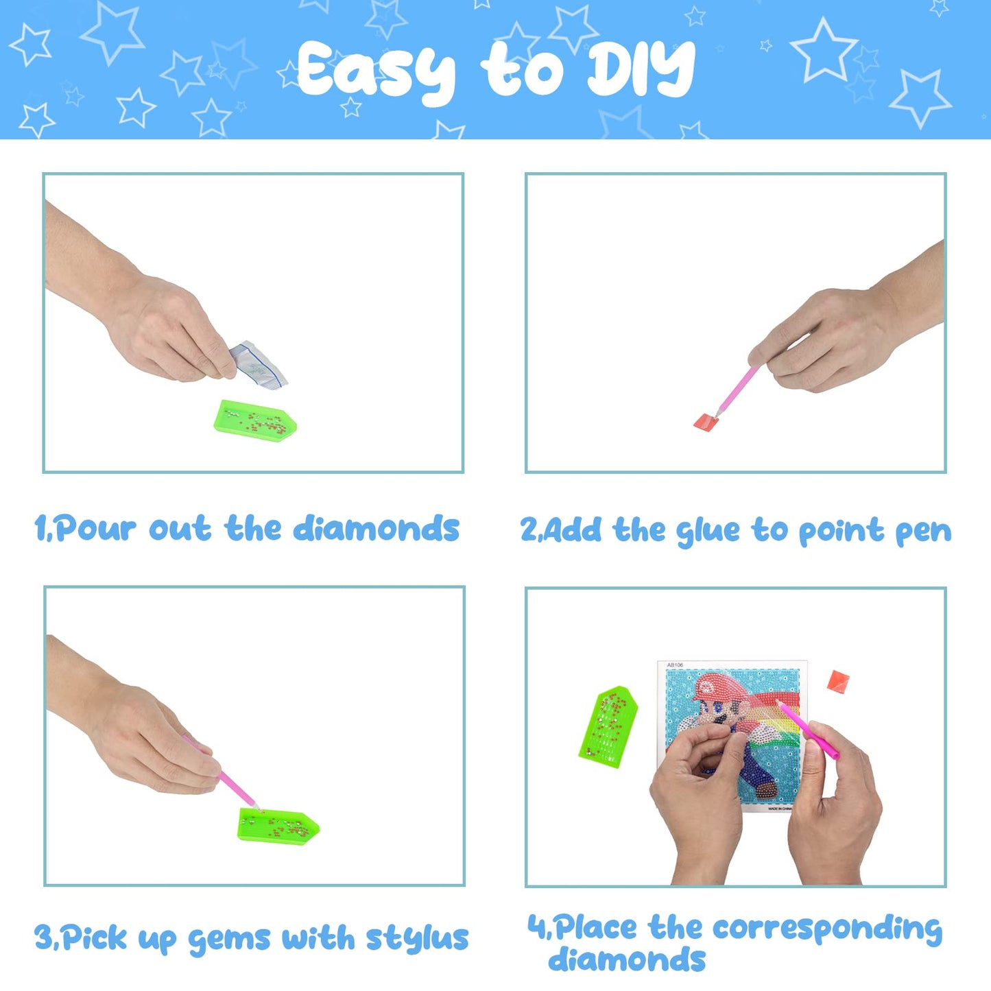 Diamond Painting Kits for Kids - 4 Pack Diamond Art for Kids - 5D Diamond Gem Art by Number Dotz Full Drill Dots - Arts and Crafts for Kids Ages 6 8 10 12 Year Old Girls Boys Birthday Christmas Gifts