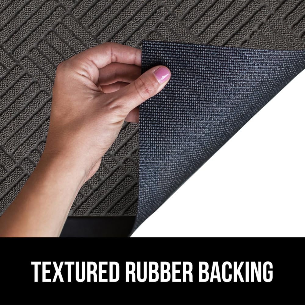 Gorilla Grip 100% Waterproof All-Season WeatherMax Doormat, Durable Natural Rubber, Stain and Fade Resistant, Low Profile, Indoor Outdoor Door Mats, Easy Clean Patio Entrance Mat, 17x29, Gray Diamond