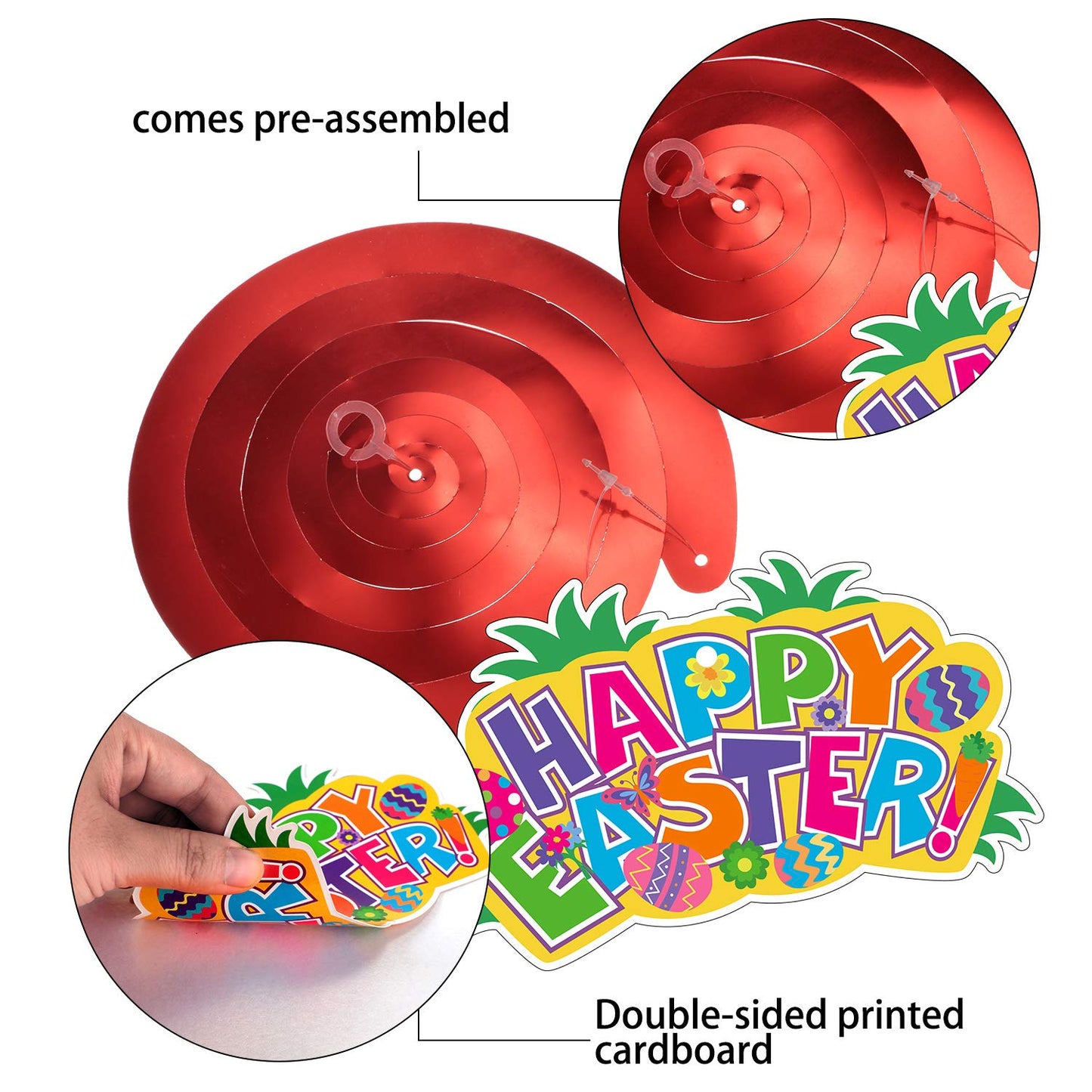 Easter Hanging Swirl Ceiling Decorations Easter Egg Bunny Hanging Swirl Foil Decorations for Home Office School Easter Party Ornaments Favors Supplies 30CT