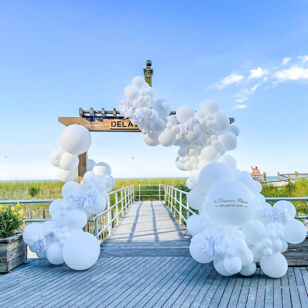 Bezente White Balloons Latex Party Balloons, 100 Pack 12 inch Round Helium Balloons for White Themed Wedding Graduation Birthday Party Backdrop Decorations