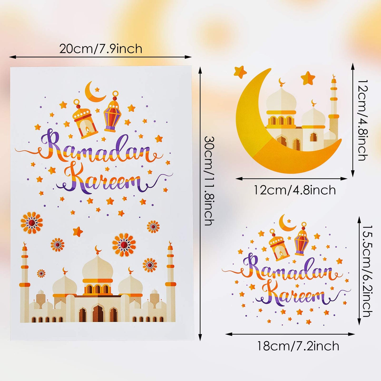 80 Pieces Ramadan Window Clings Eid Mubarak Window Stickers Static Ramadan Kareem Window Decals Removable Window Cling Decorations for Ramadan Mubarak Party Classroom Supply, 9 Sheets