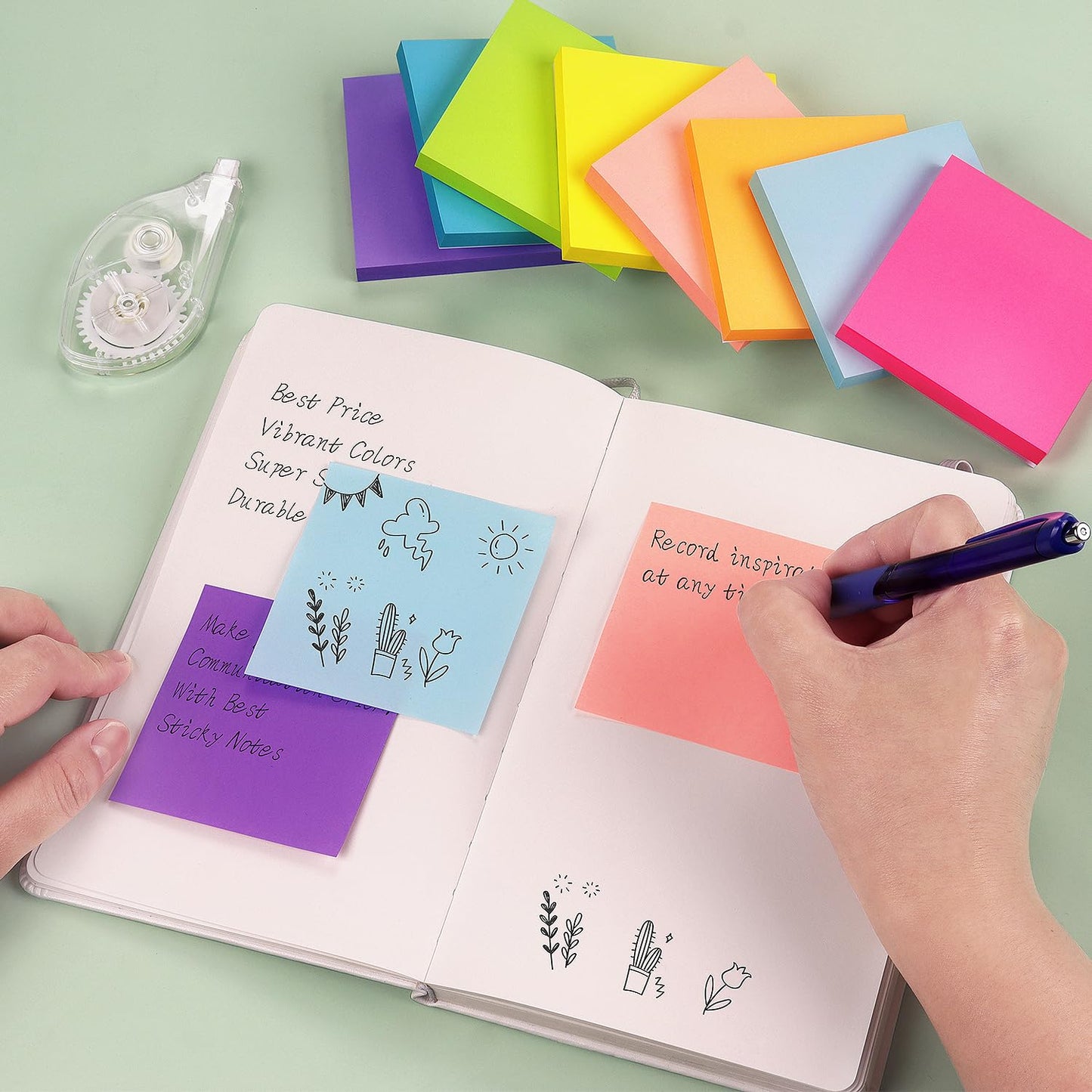 8 Pads Sticky Notes 3x3 Self-Stick Notes 8 Bright Multi Colors Purple Sticky Notes, 90 Sheet/Pad