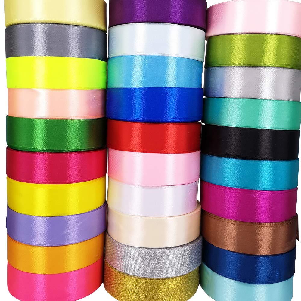 Chenkou Craft Solid Satin Ribbon Ribbons 1 Inch (25MM) Assorted 40 Yards Craft Bow Party Decoration Packing Ribbons (1"(25mm), Mix)