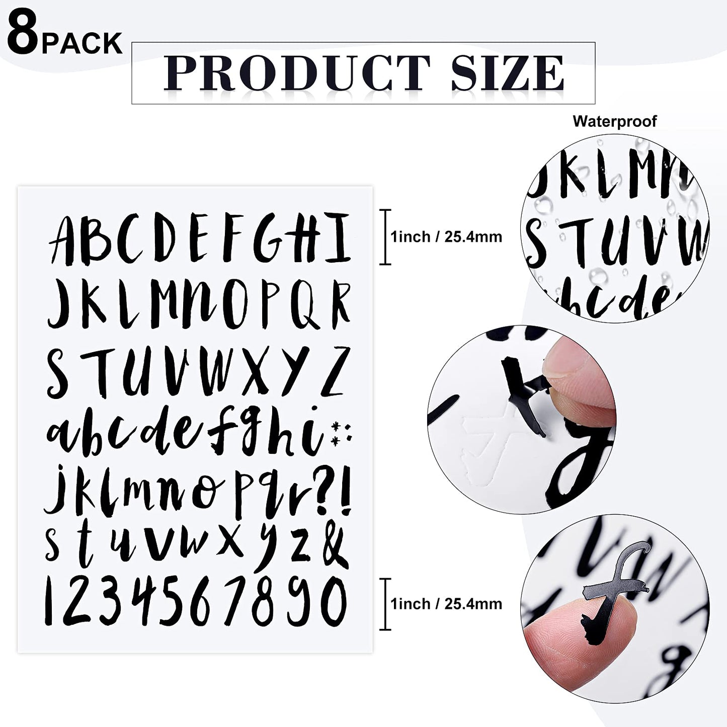 Somush 8 Sheets Self Adhesive Vinyl Letters Numbers, Alphabet Stickers Numeric Stickers Script Pantry Labels Die Cut Numbers Kit for Signs, Window, Door, Containers, Jar Labels, 1 Inch, Black