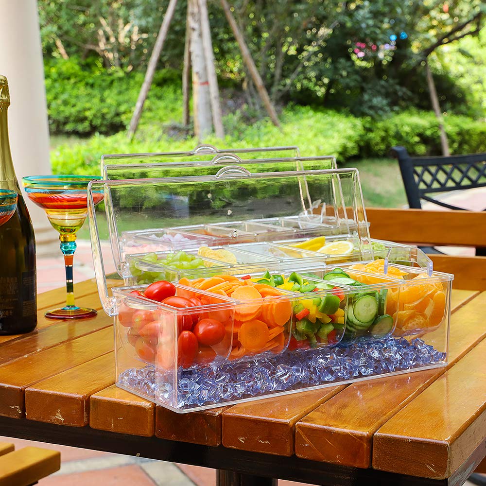 MJM Condiment Server, Tray, ice Party Serving bar, Chilled Caddy, bar Garnish Holder on ice, Dispenser, Salad Platter, Compartment Tray with lid