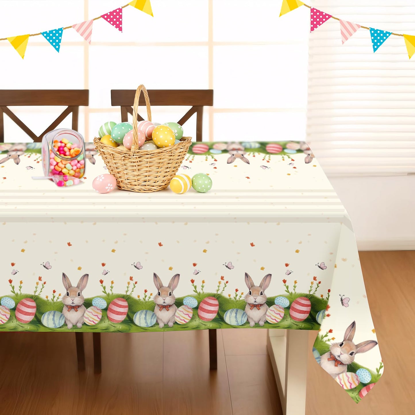 Easter Tablecloth Decorations for Party, 3 Pack Disposable Plastic Easter Table Cloth 54" x 108", Easter Bunny Table Cloths for Party Supplies,Easter Party Favors for Home Picnic Outdoor Dinner Dining