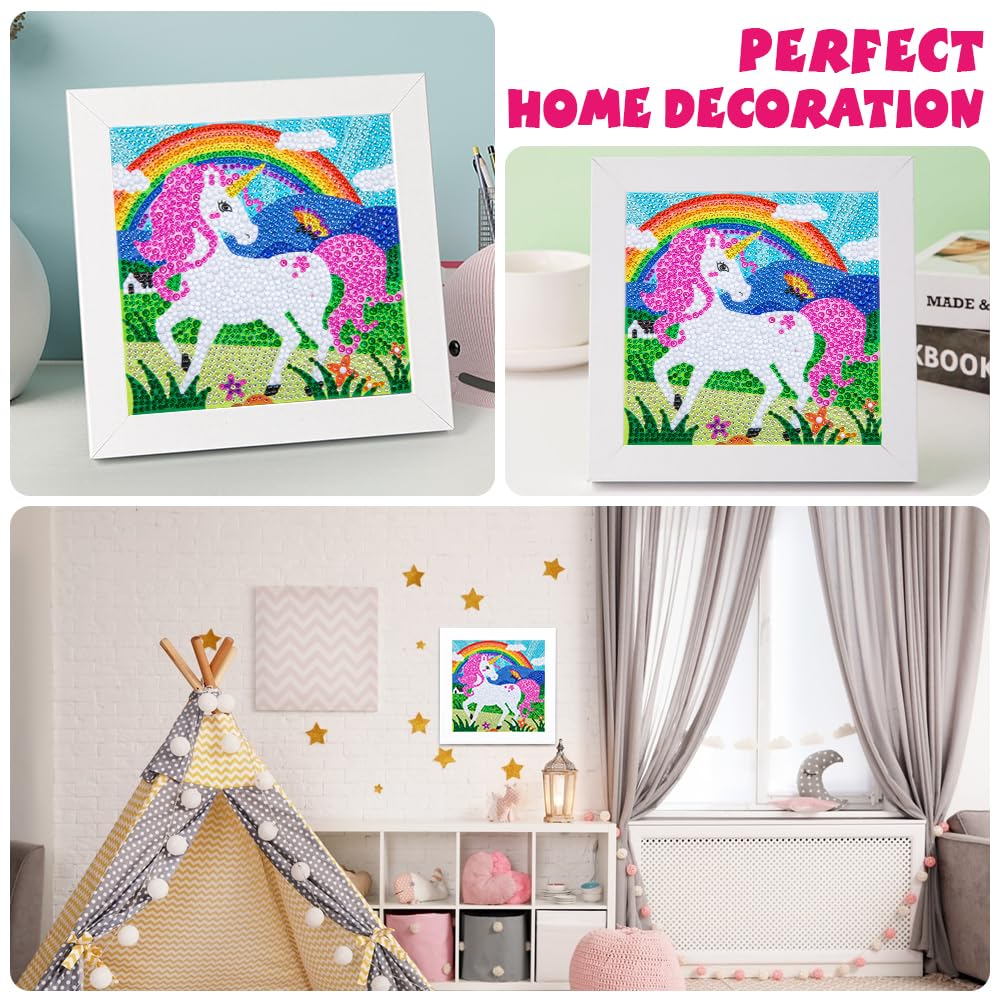 Labeol 5D Diamond Painting Kit for Kids with Wooden Frame Art and Crafts for Kids Ages 6-8 - 10-12 Full Drill Painting by Number Kits Home Wall Decoration 6X6 inch (Pink)