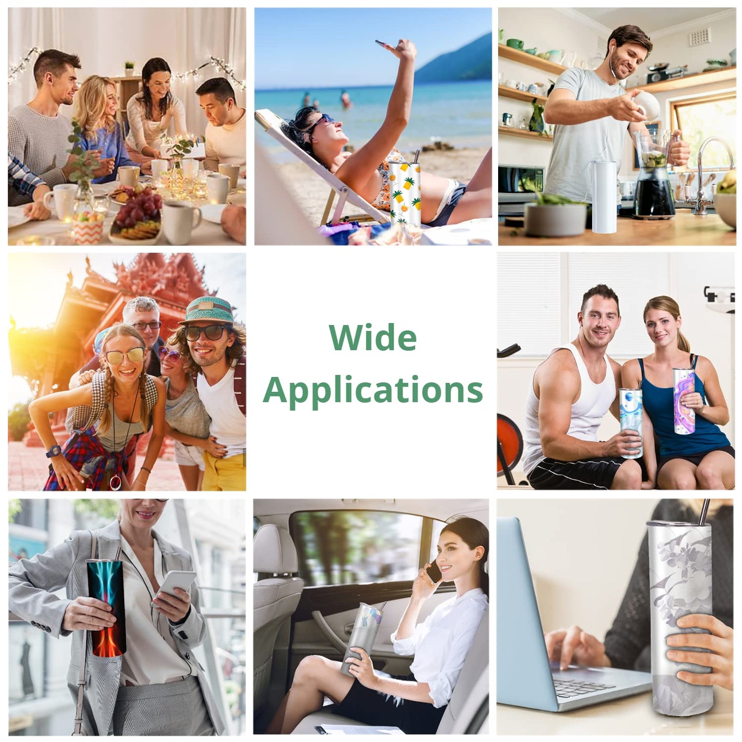 8 Pack Straight Sublimation Tumblers bulk 20 oz Skinny,Stainless Steel Double Wall Insulated Tumbler Cups Blank White with Lid, Straw, Individually Boxed,Polymer Coating for Heat Transfer