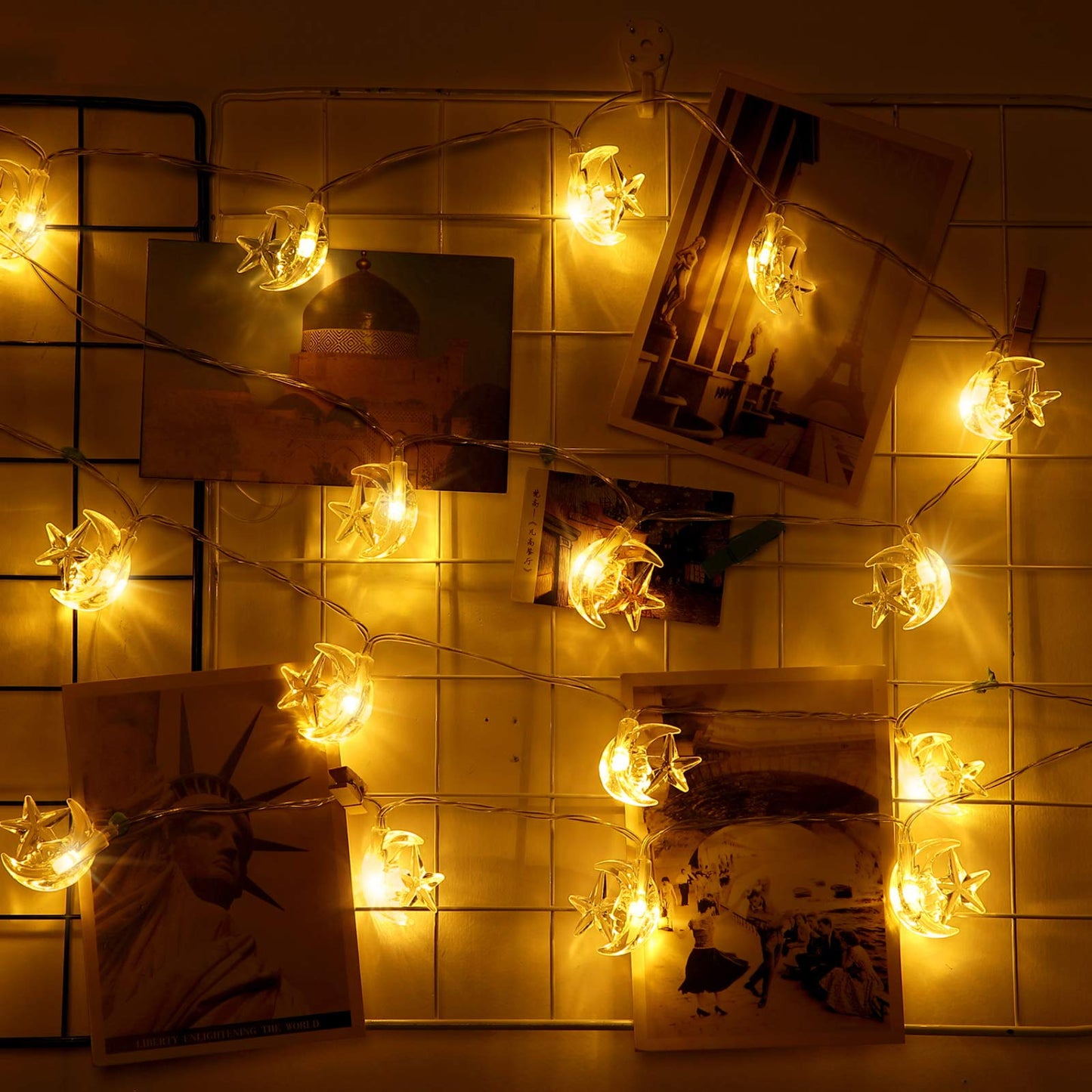 Frienda Moon Star String Lights for Eid Decorations, 6.6 ft 20 LEDs Ramadan Festival Lights, Fairy String Lights Battery Operated Indoor Outdoor, Warm White