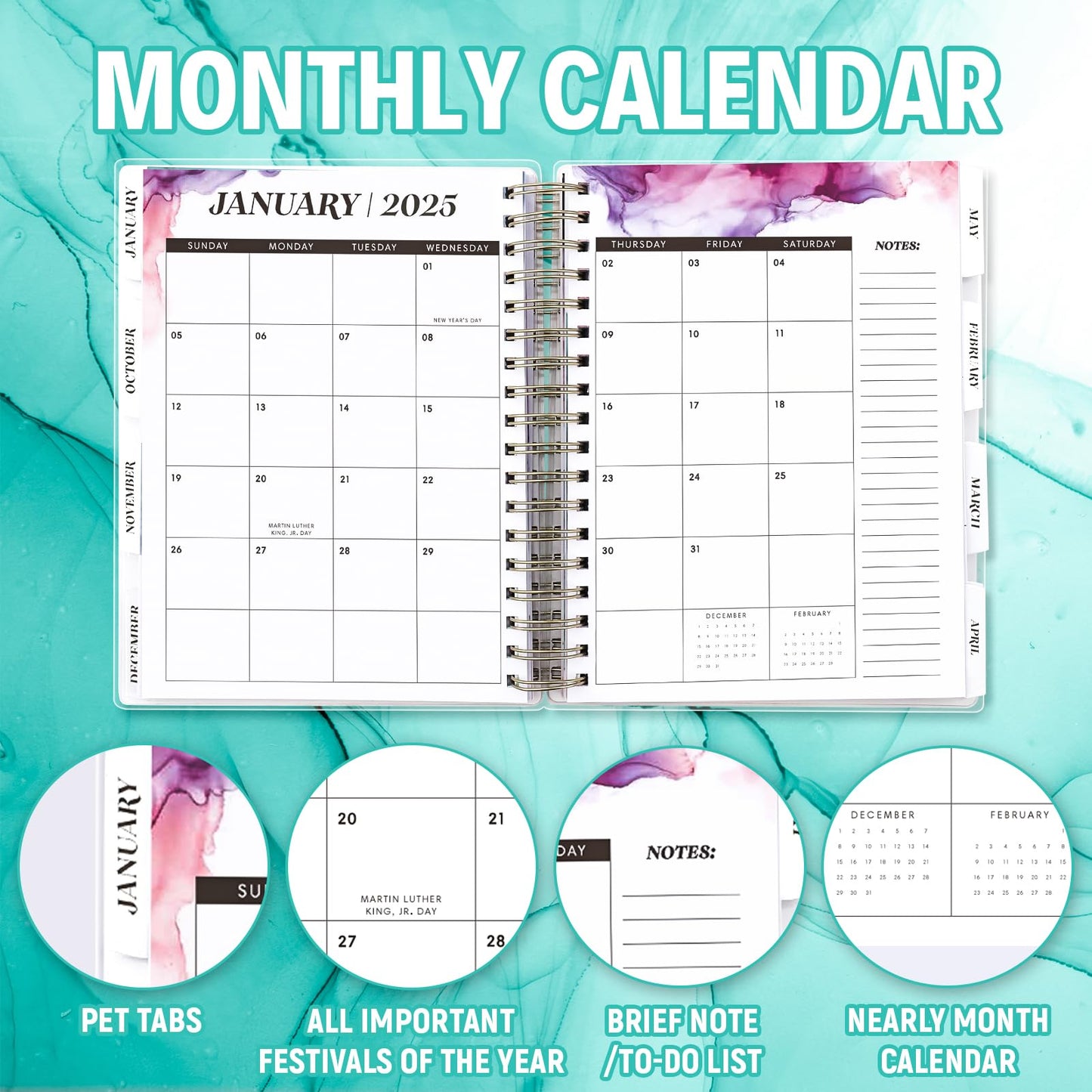 Montcool Planner 2024-2025 7.9" x 9.8", Large 18 Months Daily Weekly Monthly Planner Yearly Agenda Jan. 2024–Jun. 2025, Page Tabs, Separator Page, Pocket Folder, Bookmark, Sticky Note Set