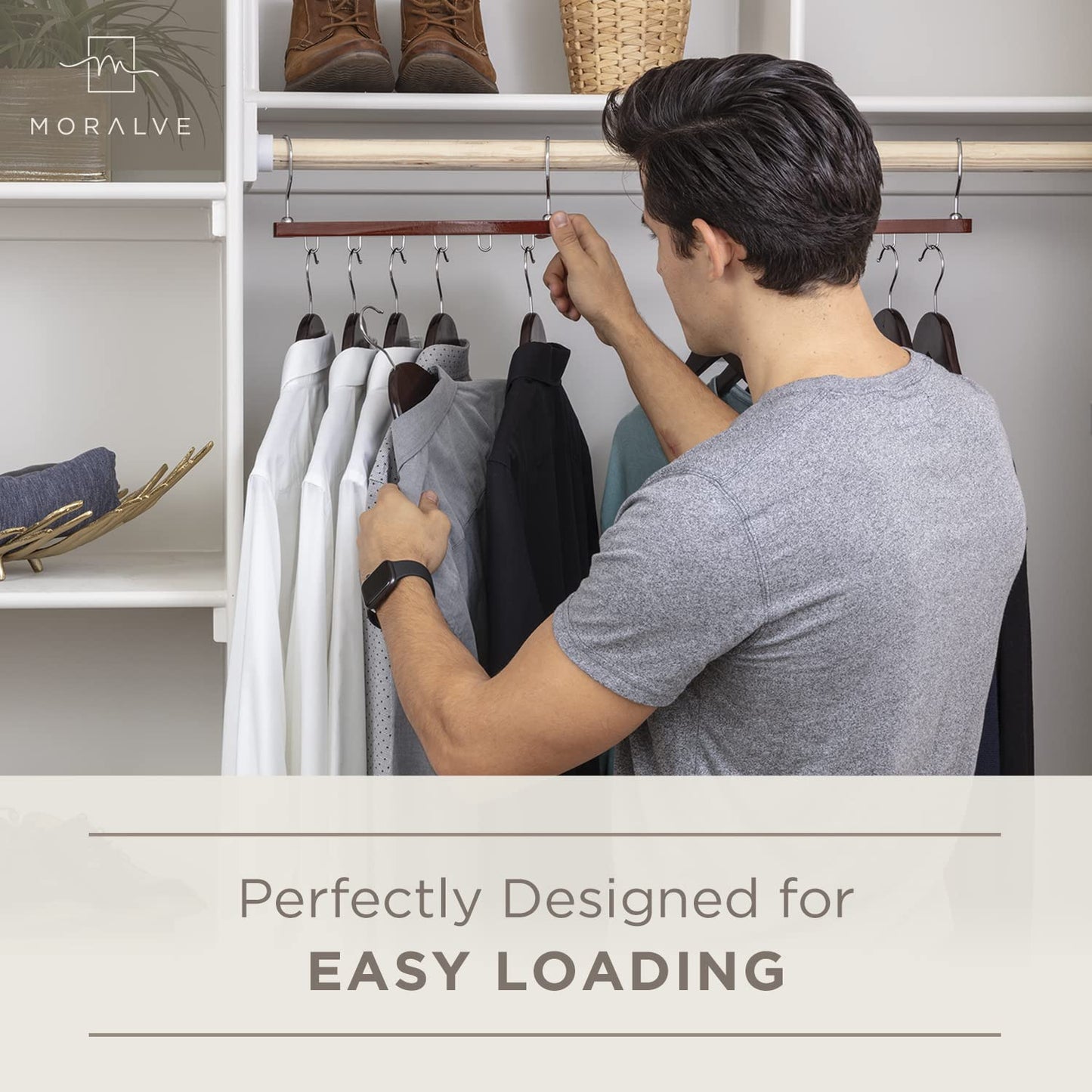 MORALVE Space Saving Hanger for Closet Organizer - 4 Pack European Beechwood Shirt Organizer for Closet - Space Saver Hangers for Clothes - Closet Clothes Organizer Space Saving Collapsible Hanger