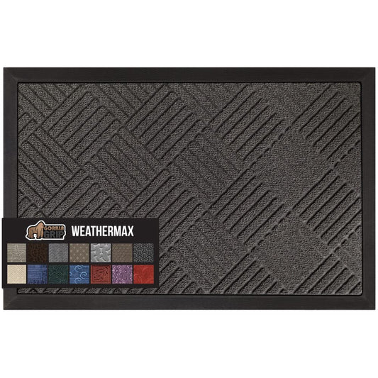 Gorilla Grip 100% Waterproof All-Season WeatherMax Doormat, Durable Natural Rubber, Stain and Fade Resistant, Low Profile, Indoor Outdoor Door Mats, Easy Clean Patio Entrance Mat, 17x29, Gray Diamond