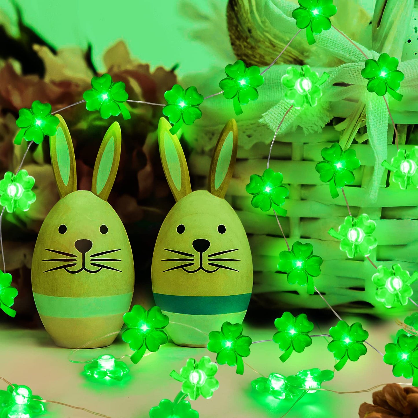 Tmacker St Patricks Day Decorations 3D13Ft 50LED Green Shamrock String Light, St Patricks Day Decor Irish Party for Home Indoor/Outdoor Wedding Anniversary Holiday Green Decor