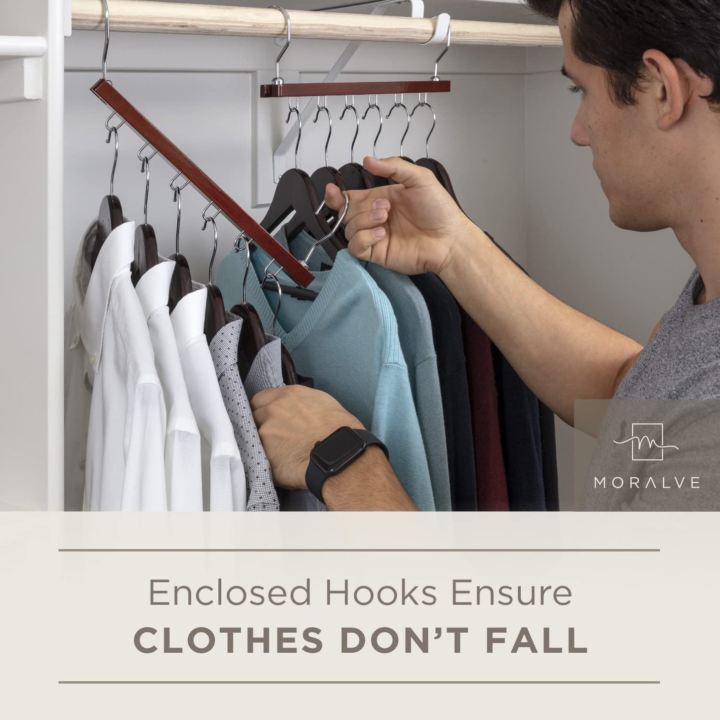 MORALVE Space Saving Hanger for Closet Organizer - 4 Pack European Beechwood Shirt Organizer for Closet - Space Saver Hangers for Clothes - Closet Clothes Organizer Space Saving Collapsible Hanger