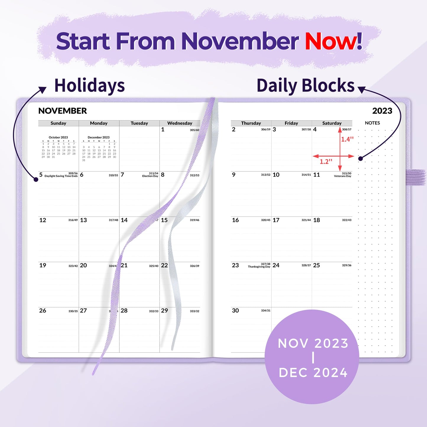 SUNEE 2024 Weekly & Monthly Hardcover Planner 5.5" x 8.3" - 12 Month (January 2024 - December 2024), Small Hardcover Planner, Pocket, Notes, 100 GSM Paper, Monthly Sticker, Purple