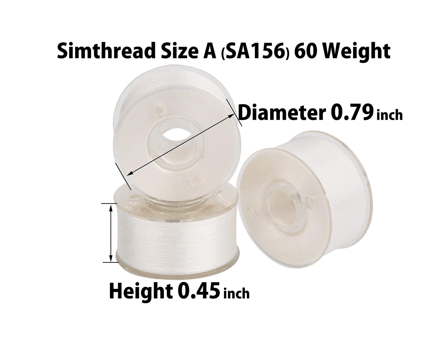 Simthread 144pcs Embroidery Pre-Wound Bobbins Thread, Class 15 Type A Size SA156, Polyester White 60 wt, Bernina Pfaff Ambition BabyLock Brother Embroidery and Sewing Machines Plastic Side