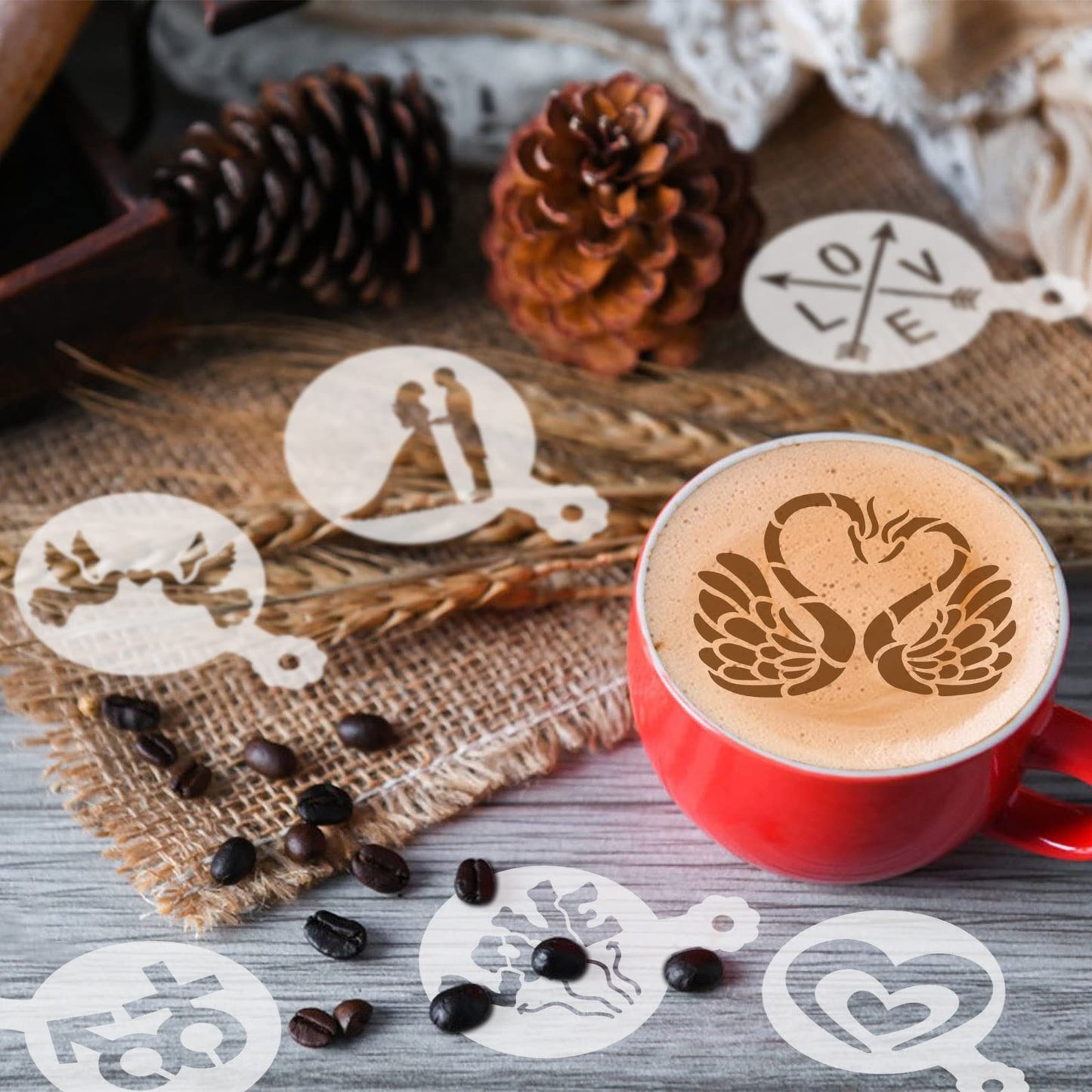 JULBEAR Valentine's Day Cookie Stencils, 36 Pieces Reusable Cookie Coffee Decorating Stencils Templates Mold Tools for Cookies Baking Painting Dessert Coffee Decoration DIY Valentines Party Decor