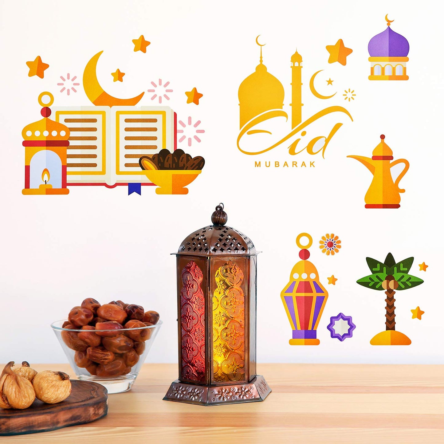 80 Pieces Ramadan Window Clings Eid Mubarak Window Stickers Static Ramadan Kareem Window Decals Removable Window Cling Decorations for Ramadan Mubarak Party Classroom Supply, 9 Sheets