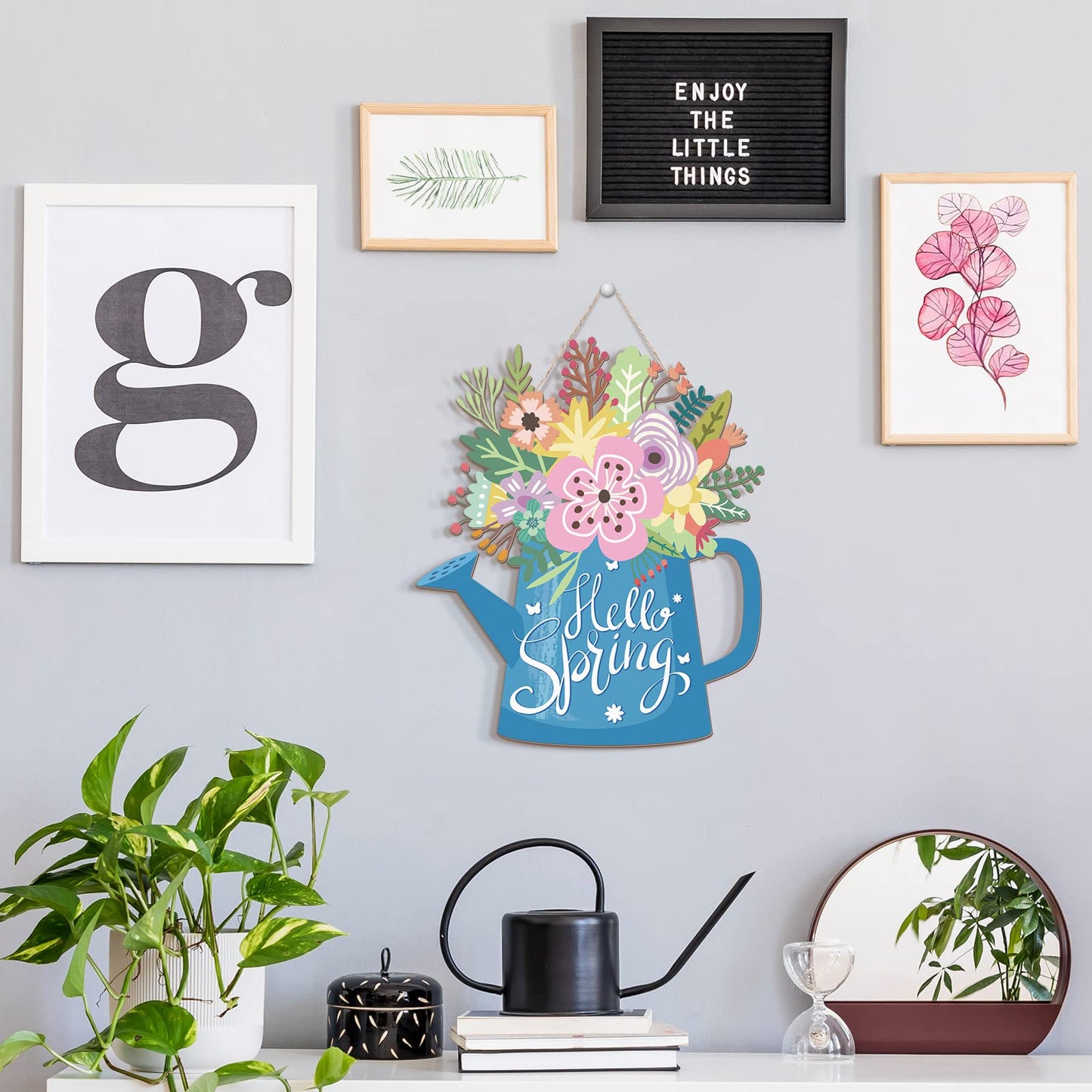 Spring Decorations for Home Spring Wreaths for Front Door Hello Spring Home Sign Spring Door Wreaths Sign for Home Spring Hanging Home Sign (Hello Spring Style)