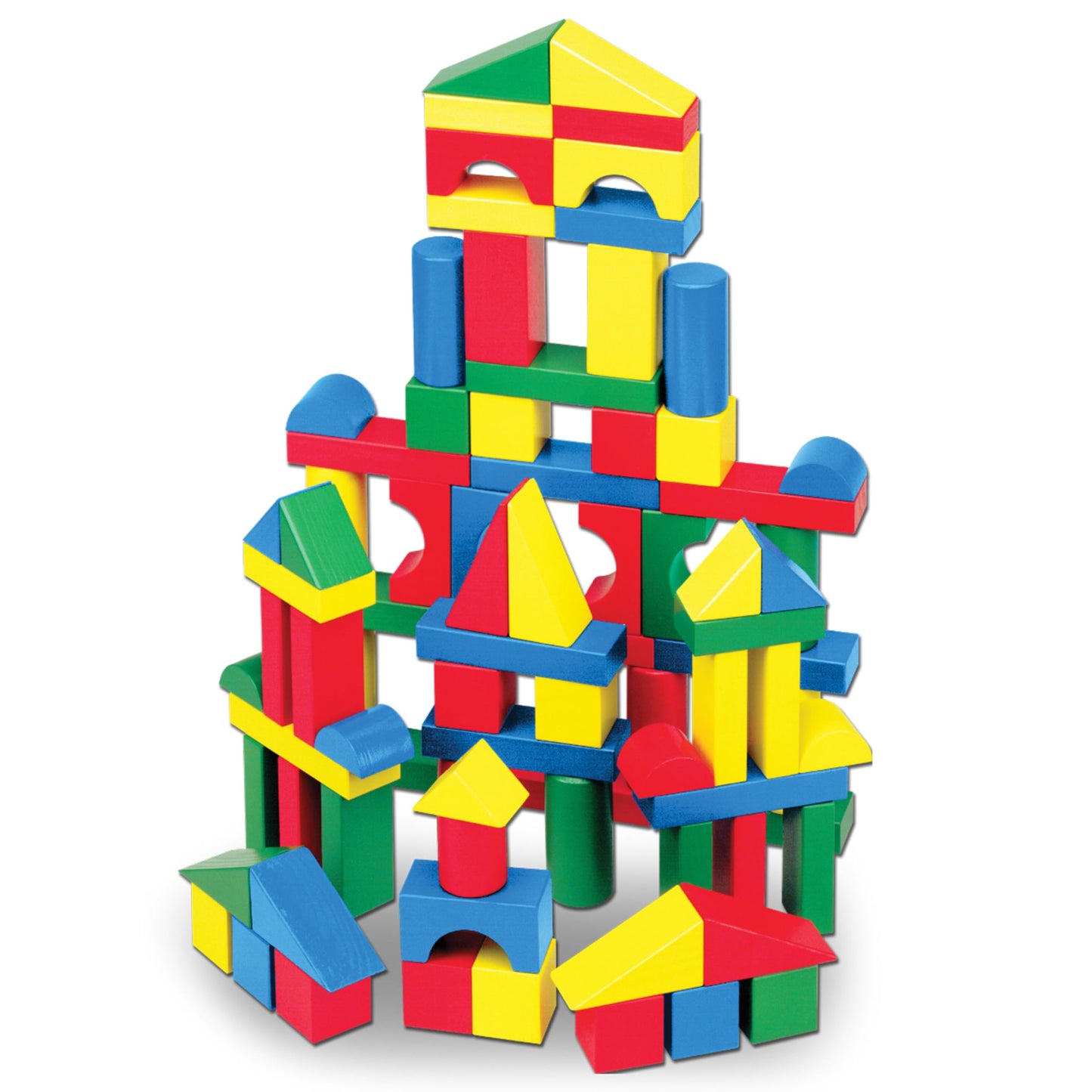 Melissa & Doug Wooden Building Set - 100 Blocks in 4 Colors and 9 Shapes
