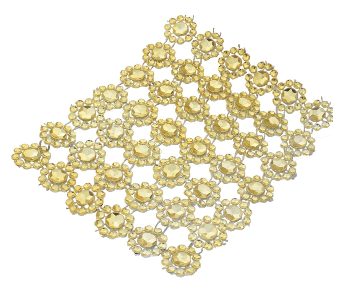 YYaaloa Crafts Faux Diamond Bling Wrap 4" x 10 Yards 6 Rows Gold Flower Pattern Faux Rhinestone Crystal Mesh Ribbon Roll for Wedding, Party, Centerpiece, Cake, Vase Sparkling Decoration (Gold)