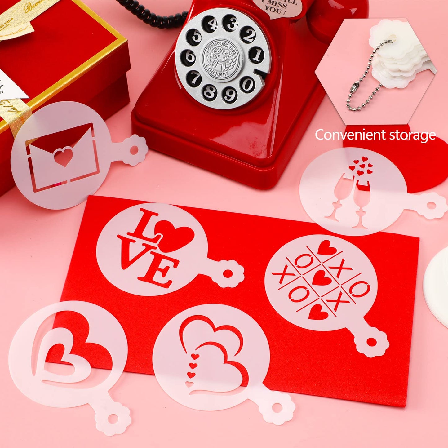 JULBEAR Valentine's Day Cookie Stencils, 36 Pieces Reusable Cookie Coffee Decorating Stencils Templates Mold Tools for Cookies Baking Painting Dessert Coffee Decoration DIY Valentines Party Decor