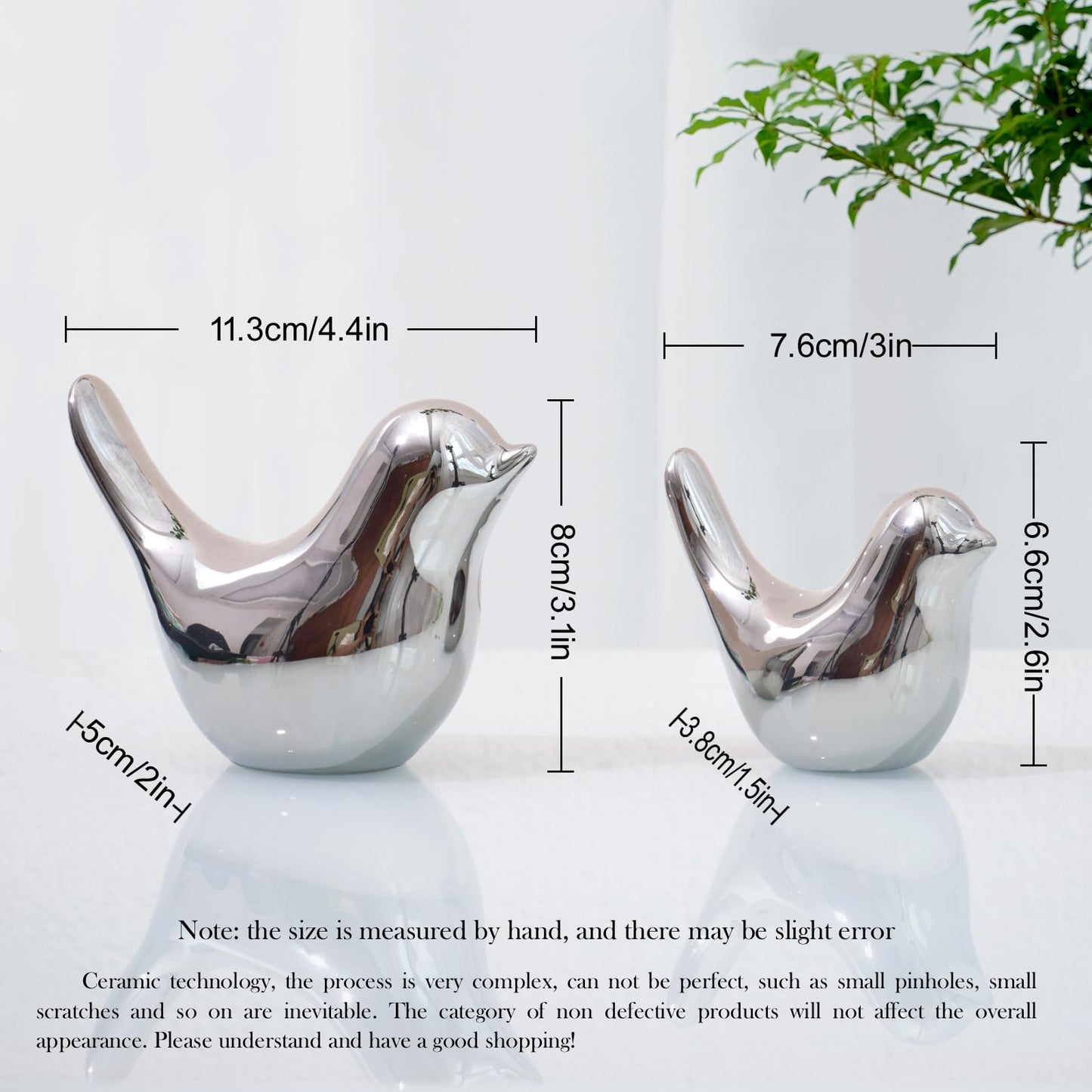 Notakia Gaobei Small Birds Statues Home Decor Modern Style Birds Decorative Ornaments for Living Room, Bedroom, Office Desktop, Cabinets (2Pcs Silver Birds)