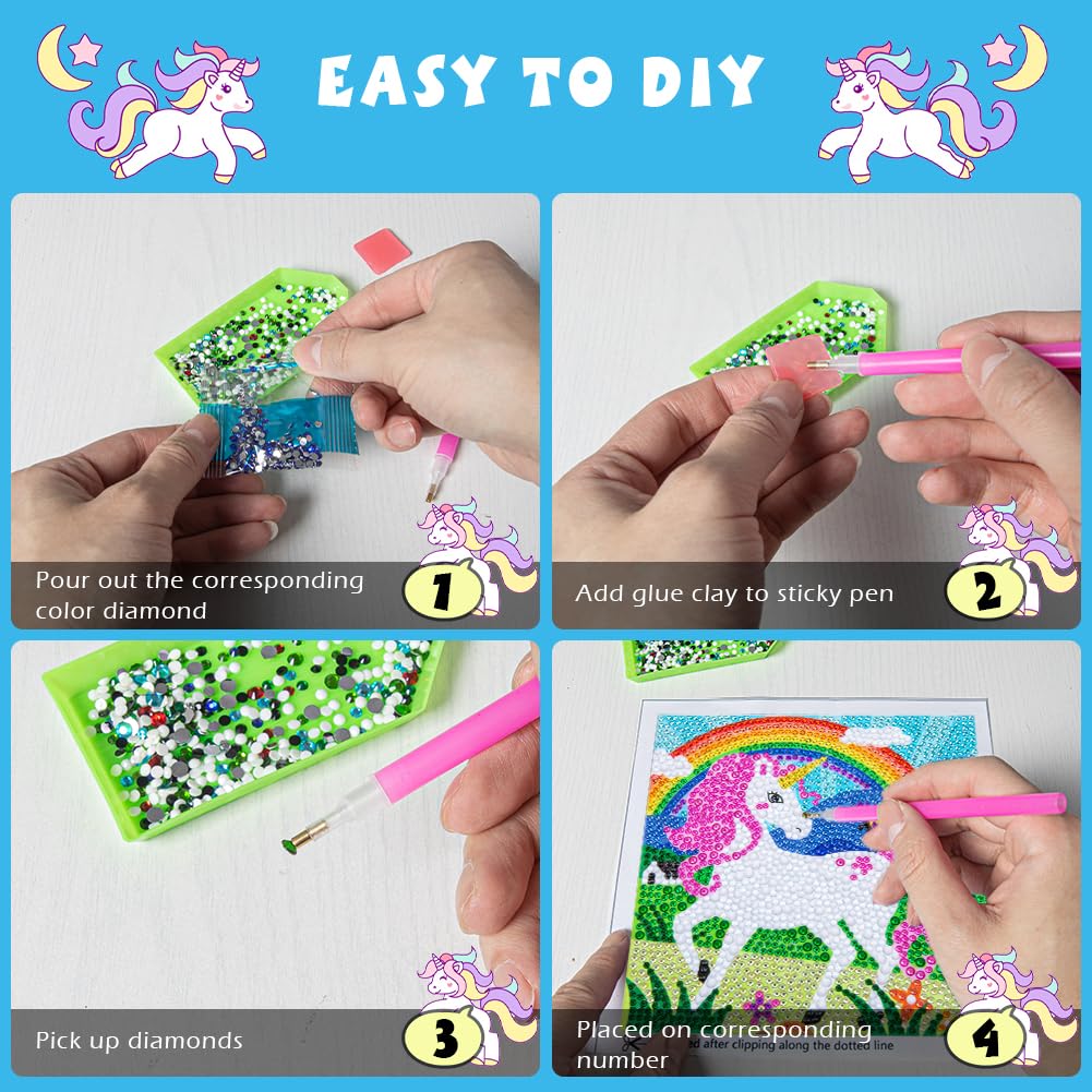 Labeol 5D Diamond Painting Kit for Kids with Wooden Frame Art and Crafts for Kids Ages 6-8 - 10-12 Full Drill Painting by Number Kits Home Wall Decoration 6X6 inch (Pink)