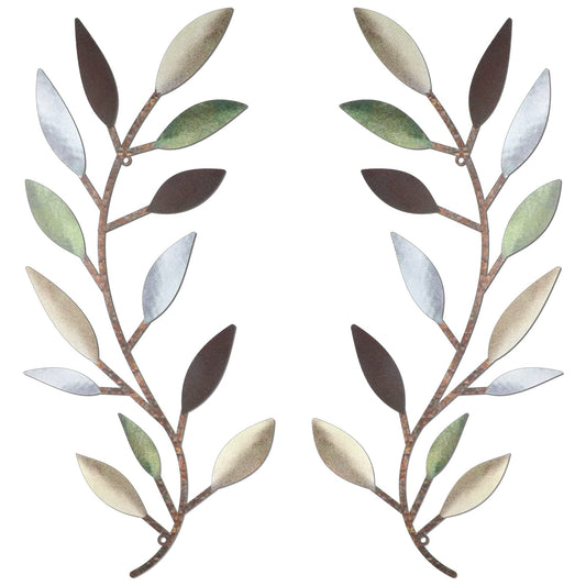 Zhengmy 2 Pieces Metal Tree Leaf Wall Decor Vine Olive Branch Leaf Wall Art Wrought Iron Scroll Above The Bed, Living Room, Outdoor Decoration (Colorful)