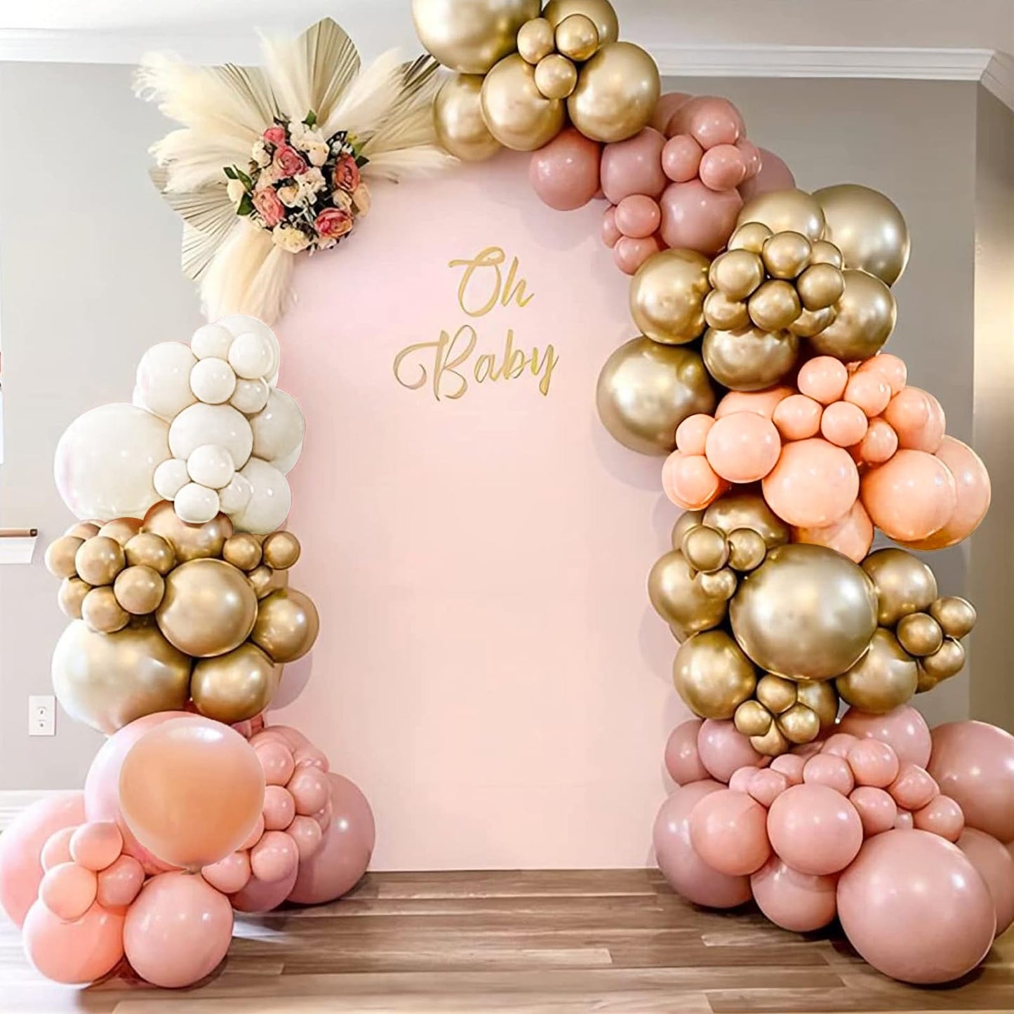 Boho Blush Balloon Garland Kit,144pcs Retro Pink Balloons with Pastel Orange Sand White and Metallic Gold Latex Balloons for Girl Women Baby Shower Bridal Shower Wedding Birthday Party Decorations…