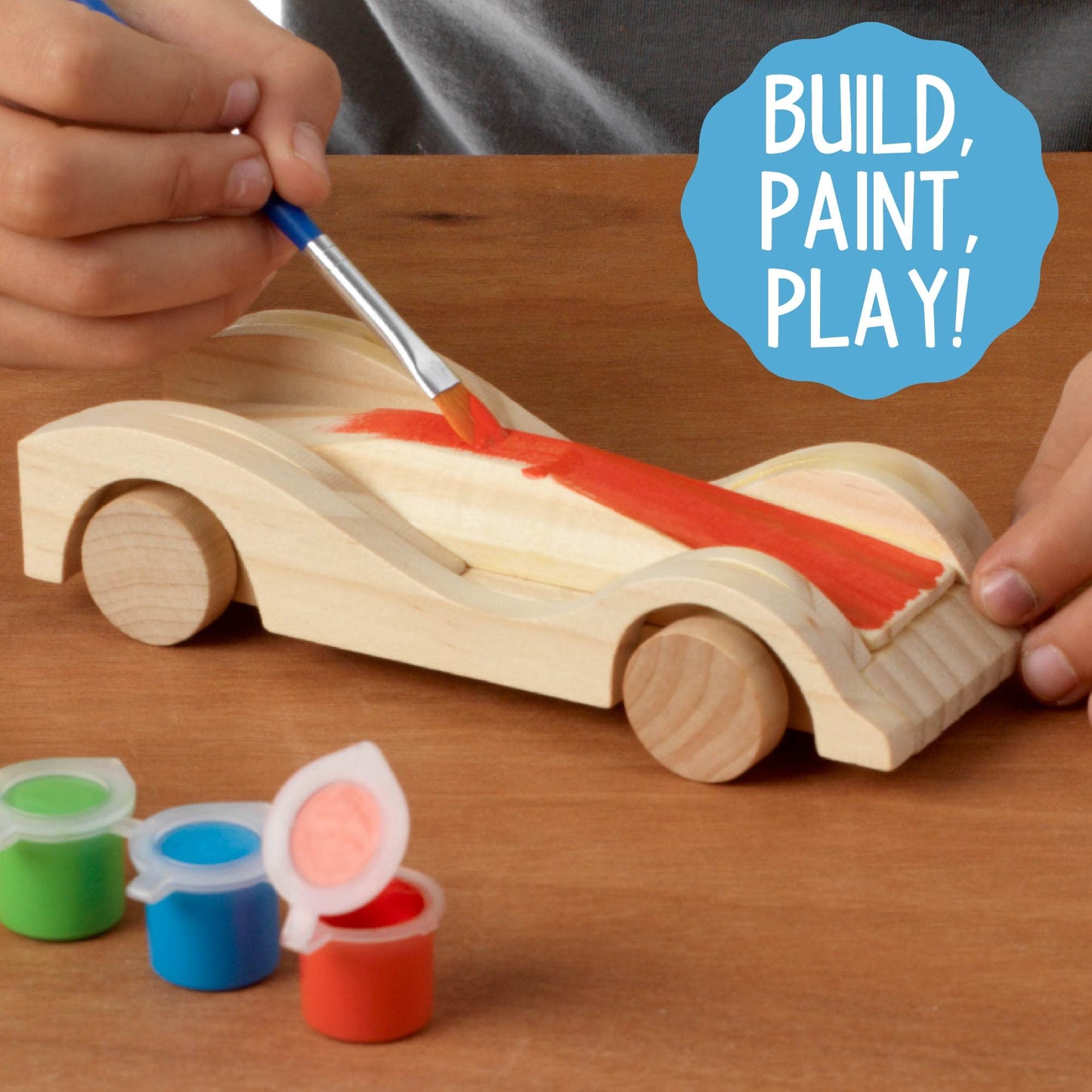 Made By Me Build & Paint Your Own Wooden Cars - DIY Wood Craft Kit, Easy To Assemble and 3 Race – Arts Crafts Kit for Kids Ages 6 And Up, Multicolor, Medium