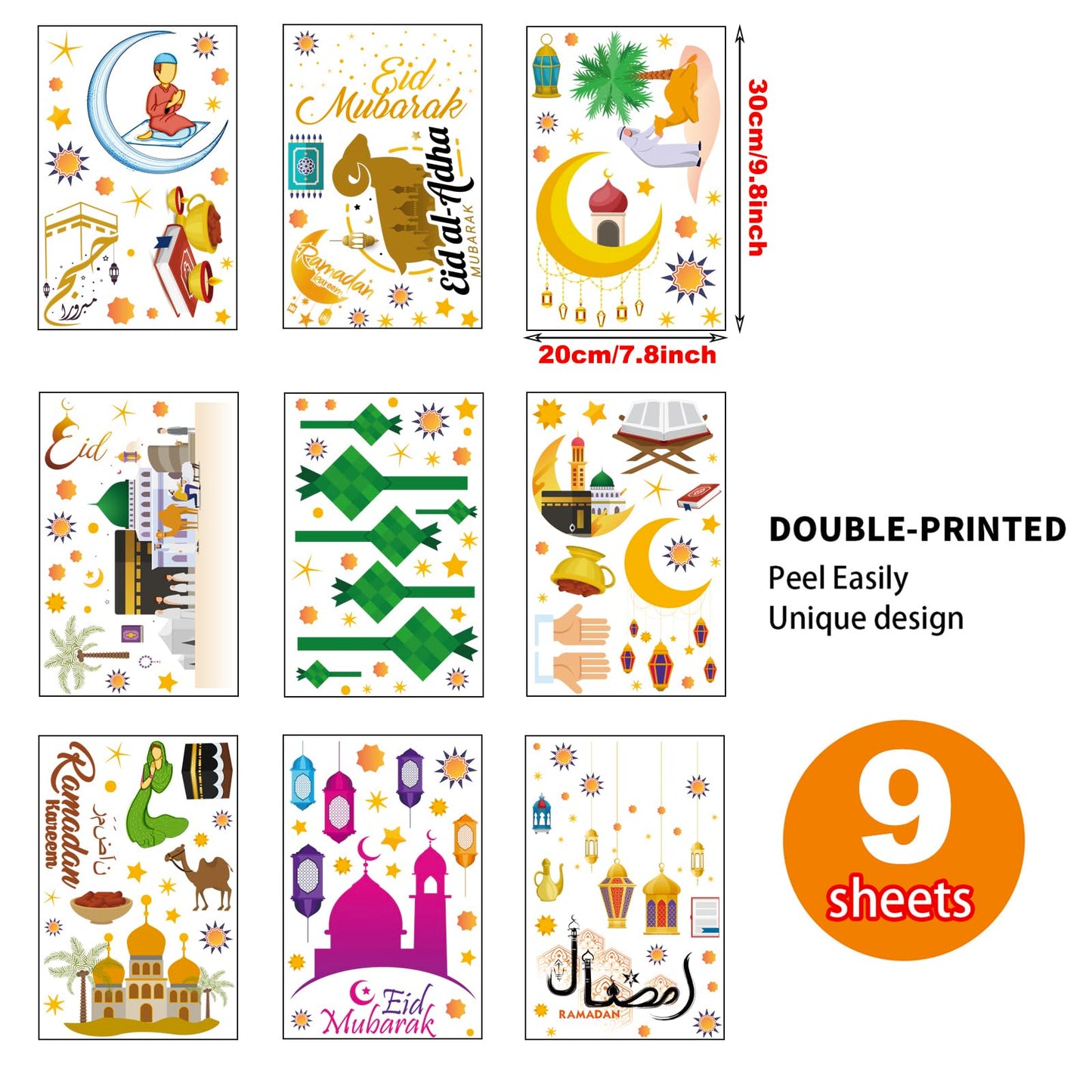 Ramadan Decorations Window clings Eid Mubarak Window Stickers Party Supplies Decorations Muslim Happiness Ramadan Eid Al-fitr Window Decor for Home Window Stickers