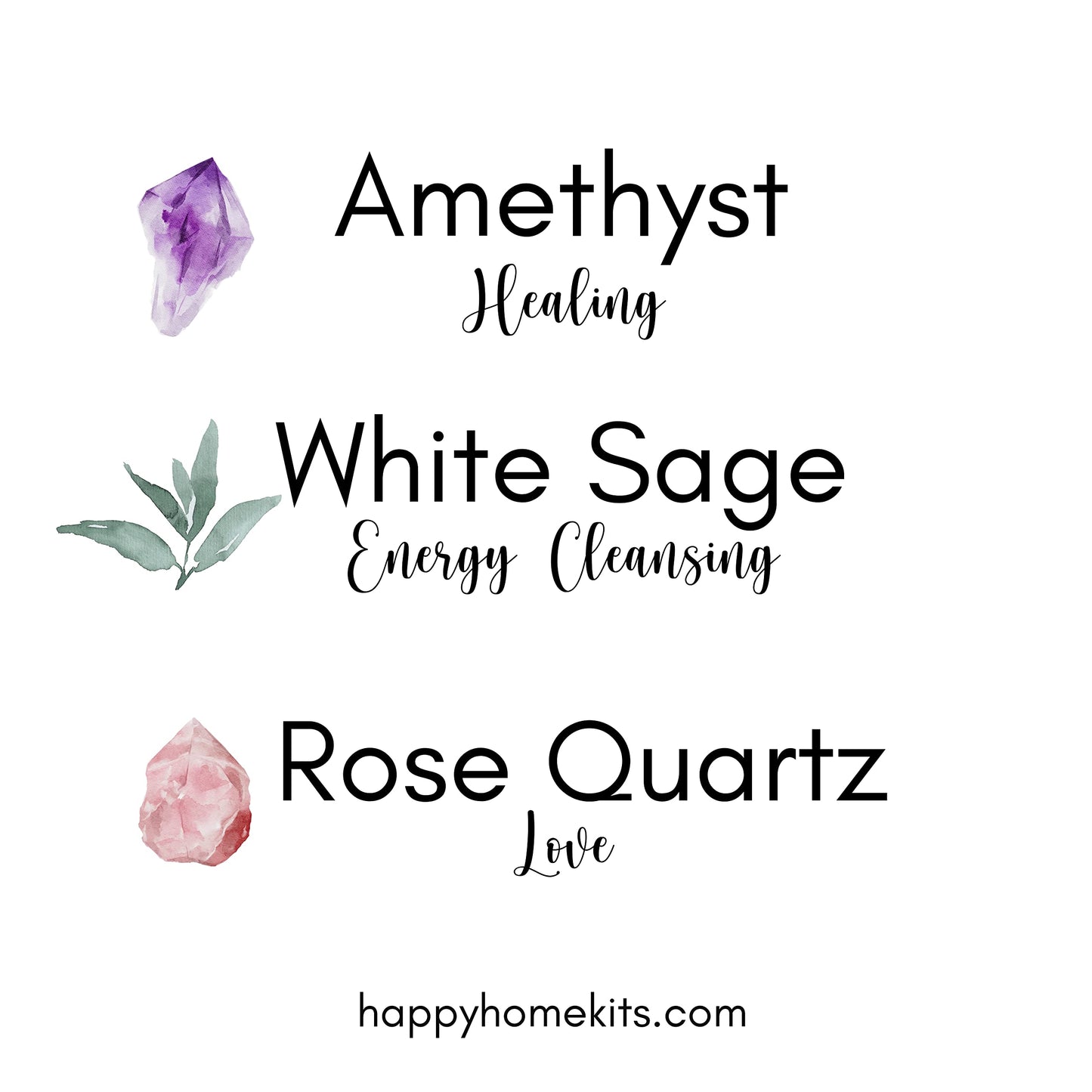 White Sage Smudge Candle with Rose Quartz and Amethyst Gemstone Crystals 100% Natural Soy Wax Scented with Essential and Fragrance Oils